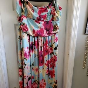 Strapless Floral Maxi Dress 3X